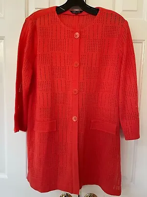 Misook Knit Orange Perforated Cardigan Buttoned Size Medium • $39.99