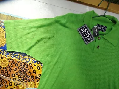 GIANNI VERSACE V2 CLASSIC Charteuse Green BUTTON POLO T-SHIRT    *** $ 199  **** • $199