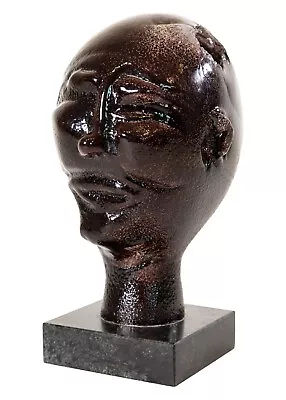 Vintage Abstract Small Glass Head Sculpture On Stone Base Mid Century Modern • $250