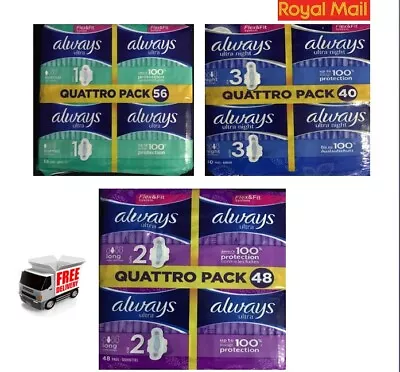 £10.85 • Buy Always Ultra Night Long  Normal Sanitary Towels Pads With Wings Pack Of 40 48 56