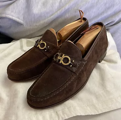 Salvatore Ferragamo Mens Geneva Brown Suede Gancini Loafer SZ 9D/Italy/Excellent • $174.95