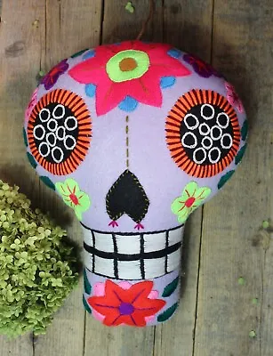 XL Skull Pillow Day Of The Dead Hand Embroidered Mayan Chiapas Mexico Folk Art • $22.40