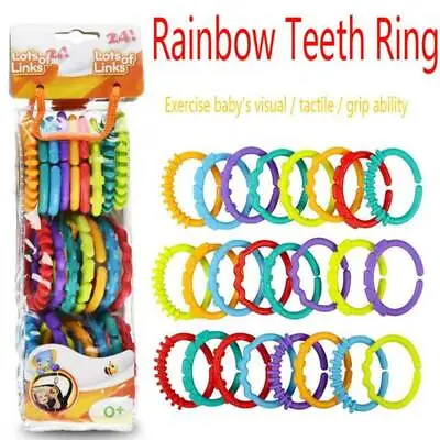 Rainbow Teeth Ring Links Plastic Baby Kids Infant Stroller Play Mat Toys 24pcs • £8.34