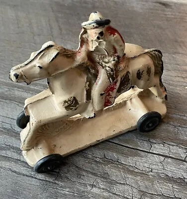 RARE 1940s Vintage Arcor Toys Auburn Indiana Rubber Cowboy On Horse With Wheels • $27.99