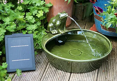 £52.99 • Buy Bowl Water Feature Fountain Solar Powered Frog Pond Ceramic Design Garden Patio