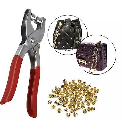 Eyelet Plier Punch Tool DIY Hole Maker Leather Craft Kit With 100 Metal Eyelets • £5.85
