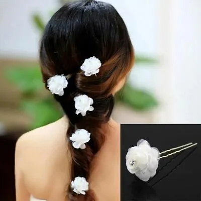$7.15 • Buy Camellia Flower Hair Spin Acrylic Twist Bridal Pins Women Hair Accessories 6pcs 