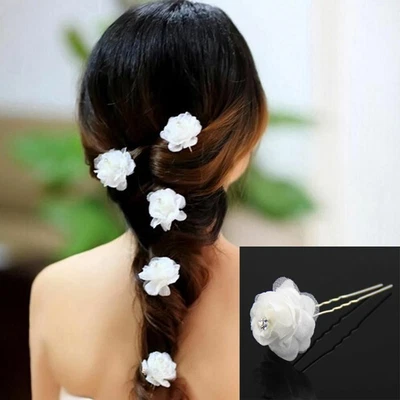 $7.15 • Buy Camellia Flower Hair Spin Acrylic Twist Bridal Pins Women Hair Accessories 6pcs