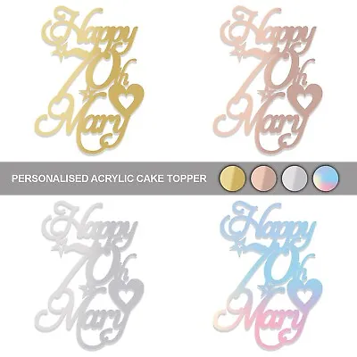 Personalised Acrylic Mirror Happy Birthday Cake Topper Any Age Name 60th 70th • £0.99