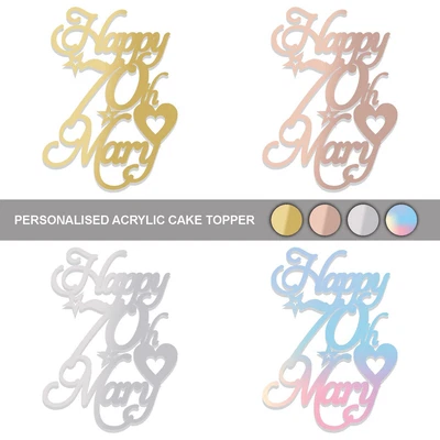 Personalised Acrylic Mirror Happy Birthday Cake Topper Any Age Name 60th 70th • £0.99