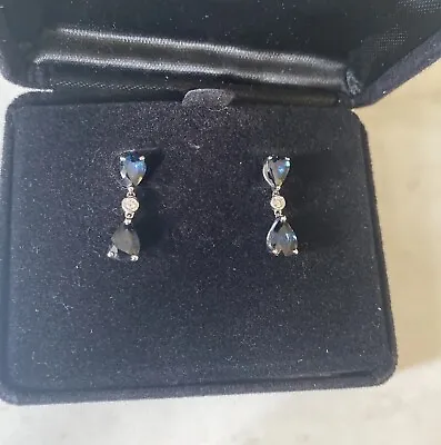 Sapphire And Diamond Drop Earrings   14K White Gold With Screw Backs • $1650