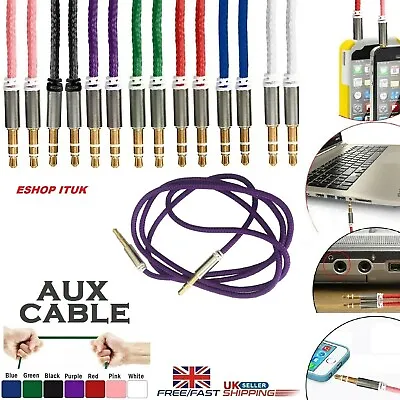 AUX Cable TRANSFER Audio Music 3.5mm Jack To Jack Stereo Auxiliary Lead Car MP3 • £2.19