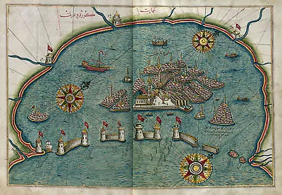 1525 Map Of Venice Italy Eastern Western Piri Reis Wall Poster Vintage History • £13.25