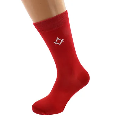 White Masonic No G Design Mens Red Socks Adult Size UK 5-12 - X6N788 • $6.15