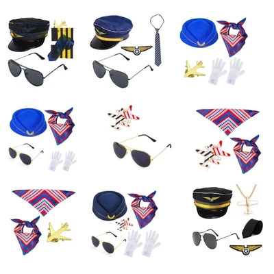 £12.59 • Buy Stewardess Cosplay Costume Set Airline Pilot Captain Dress Up Set For Halloween