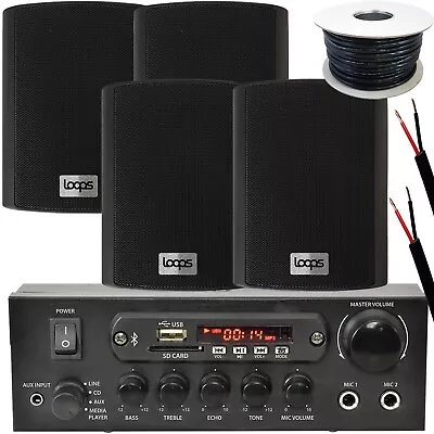 Outdoor Bluetooth Speaker Kit 4x Black Karaoke Stereo Amp Garden BBQ Parties • £199.99