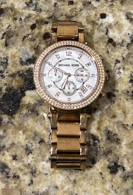 $47.89 • Buy Michael Kors Rose Gold Tone MK5491 Parker Mother Of Pearl Dial Women's Watch
