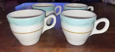 Vintage 4 Shenango Diner Mugs Coffee Restaurant Ware Aqua /White/ Gold Stripe • $15