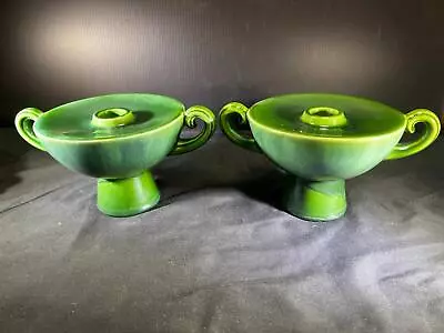 T) Vintage Pair Mcm Mission Style Royal Haeger Pottery Green Candlesticks • $19.99