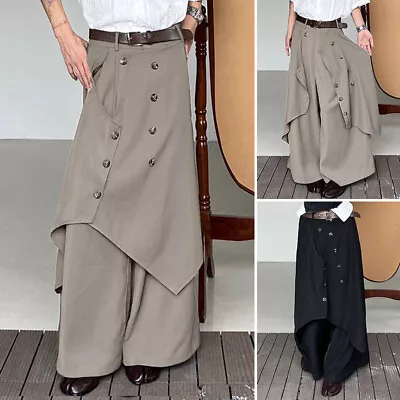 Fashion Mens Front Wrapped Wide Leg Long Pants Casual Baggy Street Trousers Plus • $26.21