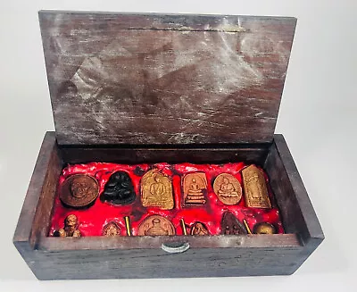 Old Wood Gift Box Set All  LP Tim Amulet Magic Yantra Phra Pidta Buddha Talisman • $125