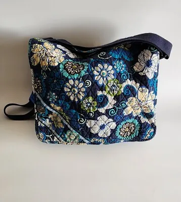 Vera Bradley Mod Blue Floral Messenger Bag Laptop Bag 15.5  Wide Retired Design • $12.95