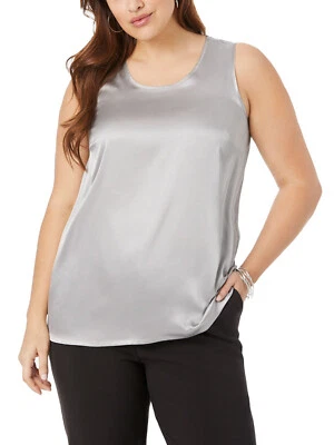 £12.95 • Buy Silver Shiny Satin Cami Camisole Size 26 Vest Sleeveless Shell Tank Top