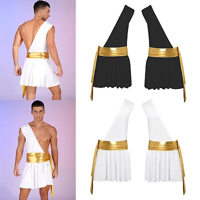 Men‘s Ancient Greek Roman Toga Costume One Shoulder Belted Dress Cosplay Outfits • $5.57
