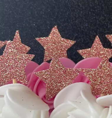 A Level Results 24 Glitter Stars Cake Toppers Cupcake Toppers Food Flags Sparkle • £3.99