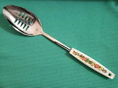 Vintage ECKO Chromium Plated USA Slotted Serving Spoon Vegetables White Handle • $8.99