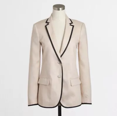 J. Crew Women’s 2 Petite Ivory Linen Tipped Schoolboy Blazer Jacket • $59.90
