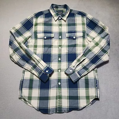 J. Crew Flannel Shirt Men's Small Green Plaid Button Up Work Shirt Double Pocket • $9.98