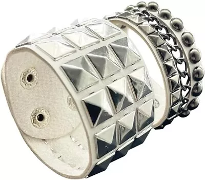 Punk Bracelet For Men Women - Goth Leather Wristband With Metal Studded For Par • $7.99