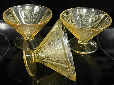 3 VTG 30s Federal Depression Glass Amber Sherbet Cups Cone Shaped Madrid Parrot • $14.44