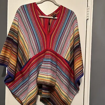 NWT MISSONI Poncho Wool Blend Knit Multicolor Chevron With Pockets Made In Italy • $180