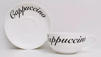 Cappuccino Cup & Saucer White Fine Bone China Simply Wording 300ml 10.5 Fl Oz • £16