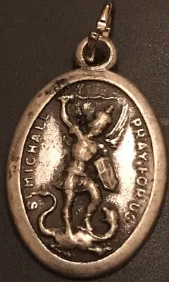 Vintage Catholic Saint St Michael Pray For Us Silver Tone Medal Italy • $9.99