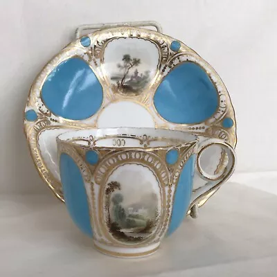 Antique Coalport Cup & Saucer - Hand Painted Panelled Scenes C. 1850 #1 • £95