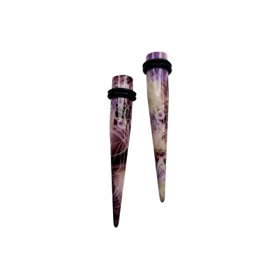 Pair Of Ear Gauge Strecher Tapers Acrylic Purple Mauve Marble Design  • $11.27