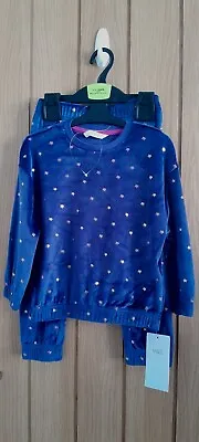 Girls Blue Velour Star Print Pyjama Set Age 2-3 From Marks And Spencer BNWT • £9.99