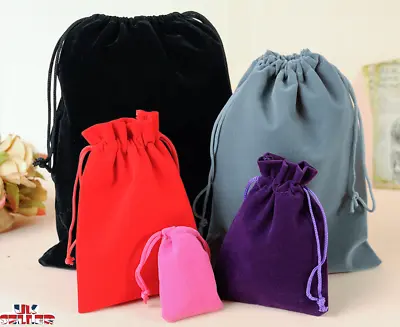 Luxury Soft Velvet Pouches Bag Jewellery Drawstring Wedding Party Gift 5 Sizes • £1.69