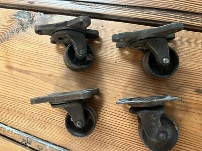 $42 • Buy Set Of 4 Vintage Heavy Duty Cast Iron Metal Roller Casters Schenck & Co.