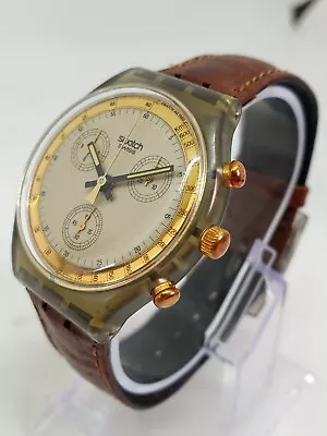 VINTAGE 1990 Swatch Chrono SCM100  Goldfinger  37mm Swiss Made Watch • $69.99