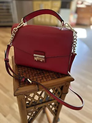 MICHAEL KORS Sloan Leather Satchel Red Red Chain Luxury Designer Shoulder Bag • $74.95