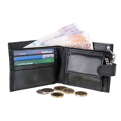 £6.90 • Buy Mens Biker Genuine Leather Wallet With Coin Pocket And Safety Metal Chain