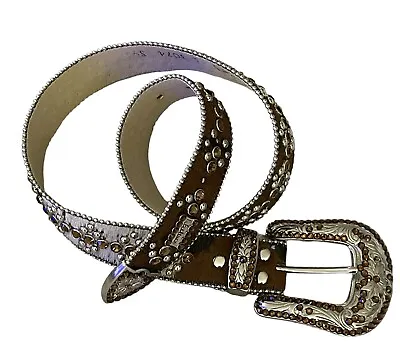 Bb Simon Belt Women’s Size S/M Brown/White Hair Swarovski Crystals Rare Western • $389