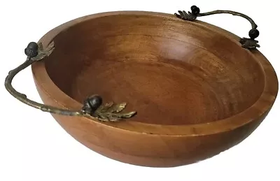 Wooden Decorative Bowl With Brass Acorn Design Handles  • $34.92