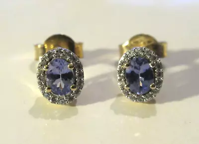 £89.99 • Buy 9ct Yellow Gold Tanzanite & Diamond Cluster Stud Earrings By Gemporia/TGGC