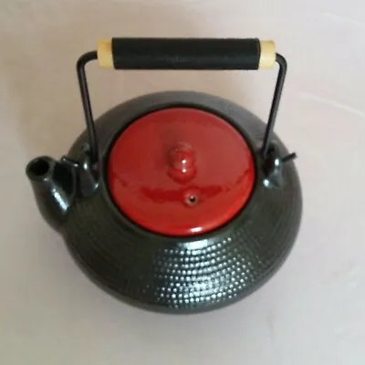 Japanese Teapot Black With Red Ceremaic Lid. Wooden And Rope Handle.  • £28
