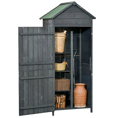 Outsunny Wooden Garden Shed Outdoor Shelves Utility Tool Storage Cabinet Grey • £136.99